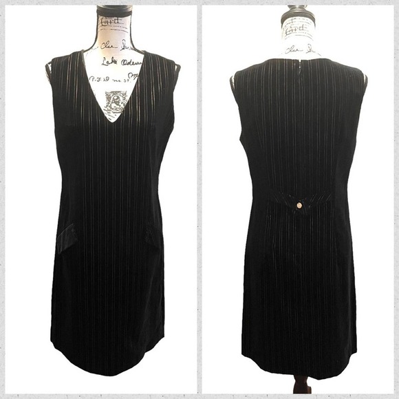 PAWTUCKET Velvet Sheath Dress Black Gold Pinstripe Size Medium VINTAGE - Picture 10 of 10